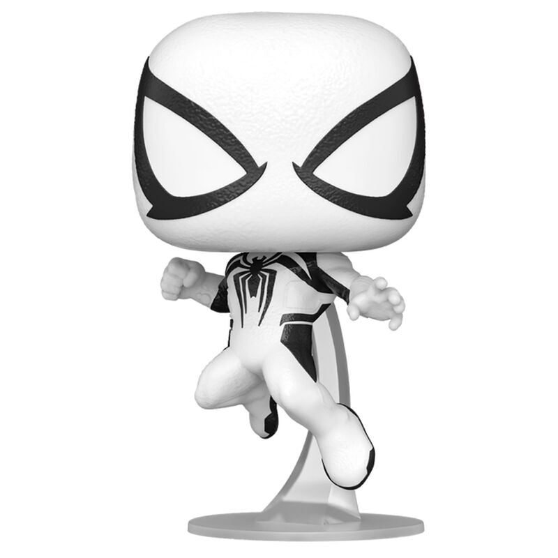 Vue rapprochée de la figurine Funko POP Spider-Man 2 Anti-Venom avec détails du costume et packaging
