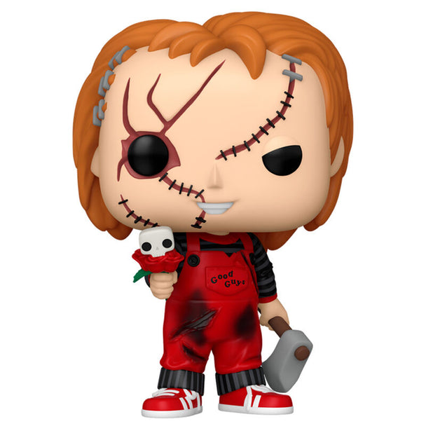 Vue rapprochée de la figurine Funko POP Chucky Valentine avec détails colorés et finition soignée