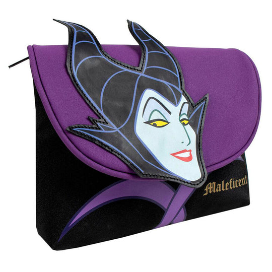 Détail du vanity case Maléfique montrant la fermeture éclair robuste et le logo Disney