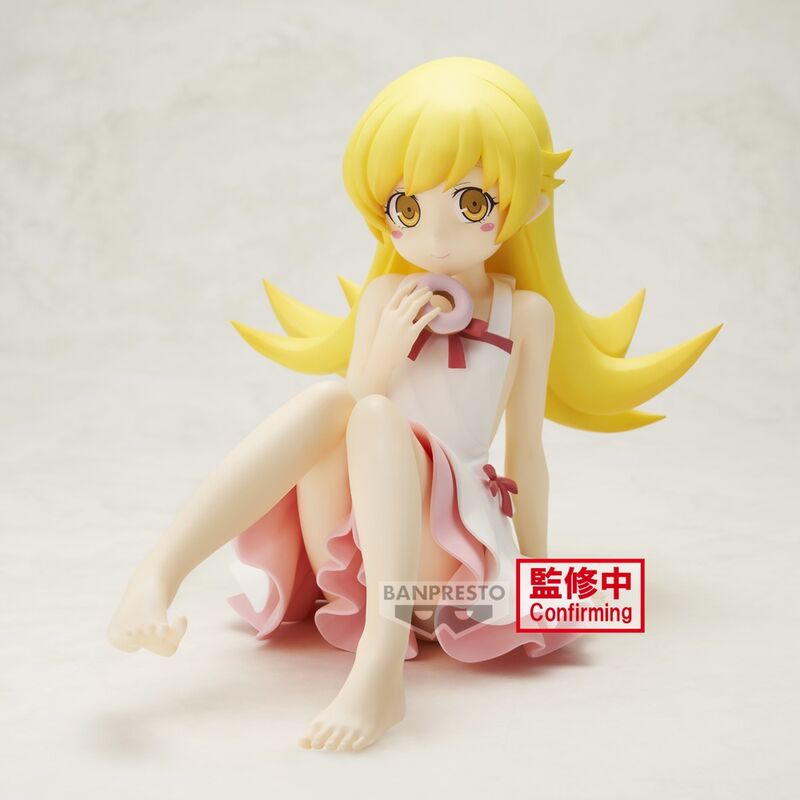 Profil gauche de la figurine Shinobu Oshino montrant la posture et les accessoires