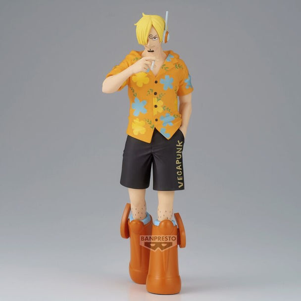 Vue latérale gauche de la figurine Sanji Egghead montrant la posture dynamique