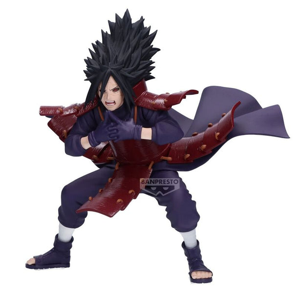 Profil latéral de la figurine Madara Uchiha Vibration Stars montrant son armure et posture dynamique