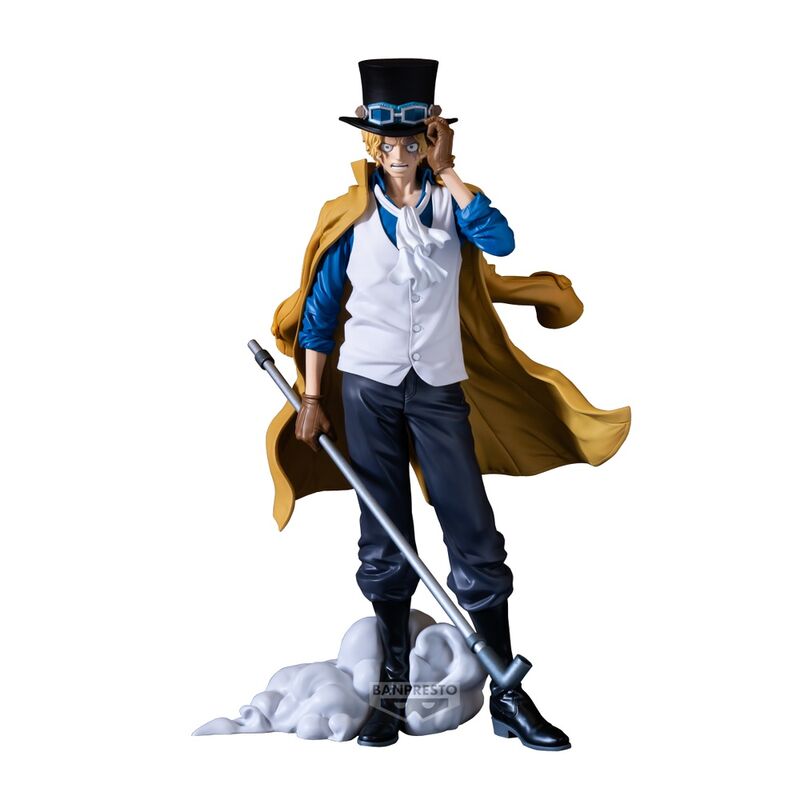 Vue latérale de la figurine Sabo One Piece 30cm montrant les couleurs et accessoires authentiques