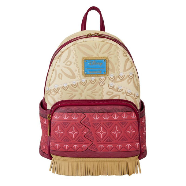 Sac à dos Loungefly Disney Vaiana vue de face avec fermeture éclair et détails dorés