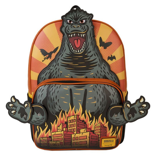 Détail des panneaux latéraux du sac à dos avec le nom Godzilla en caractères japonais brodés