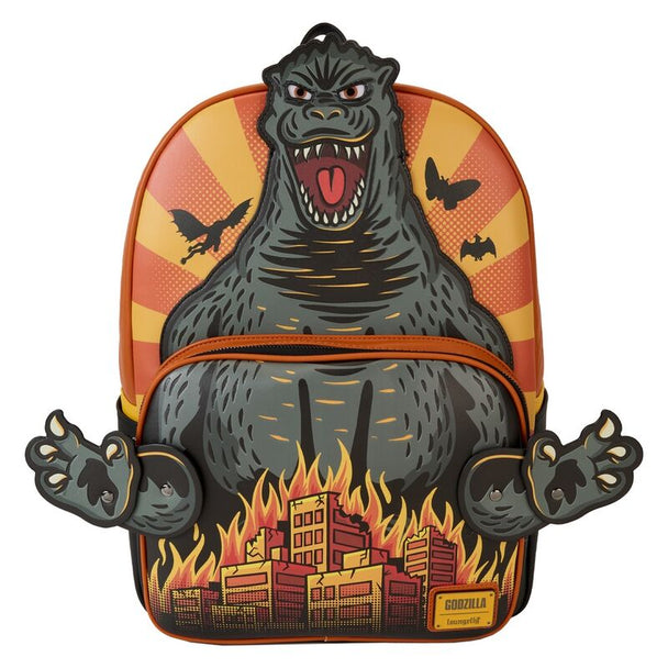 Détail des panneaux latéraux du sac à dos avec le nom Godzilla en caractères japonais brodés