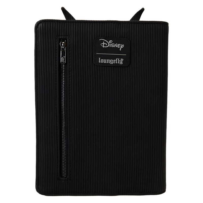 Vue arrière du carnet avec compartiment zippé bronze pour ranger accessoires et notes