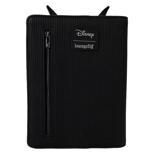 Vue arrière du carnet avec compartiment zippé bronze pour ranger accessoires et notes