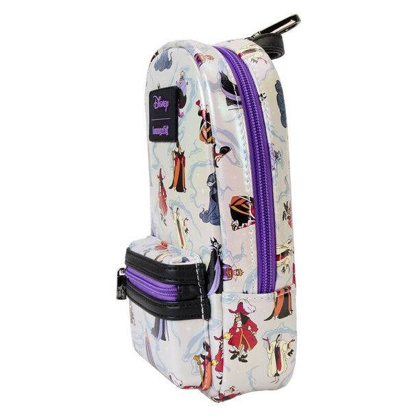 Vue intérieure de la trousse avec boucles pour stylos, poche zippée et doublure assortie Disney Villains
