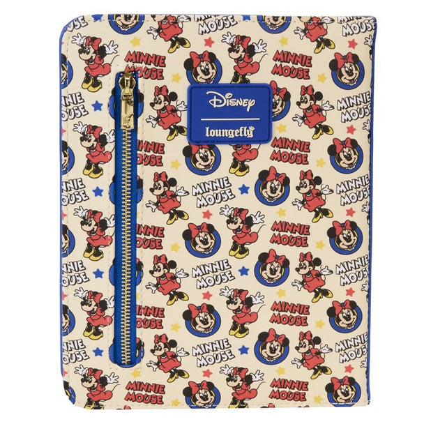 Vue du compartiment arrière zippé doré du journal Loungefly Minnie pour ranger stylos et notes
