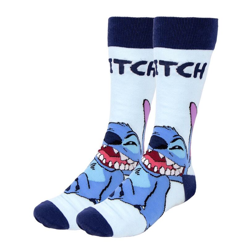 Chaussette adulte Disney Stitch bleue avec visage du personnage en gros plan