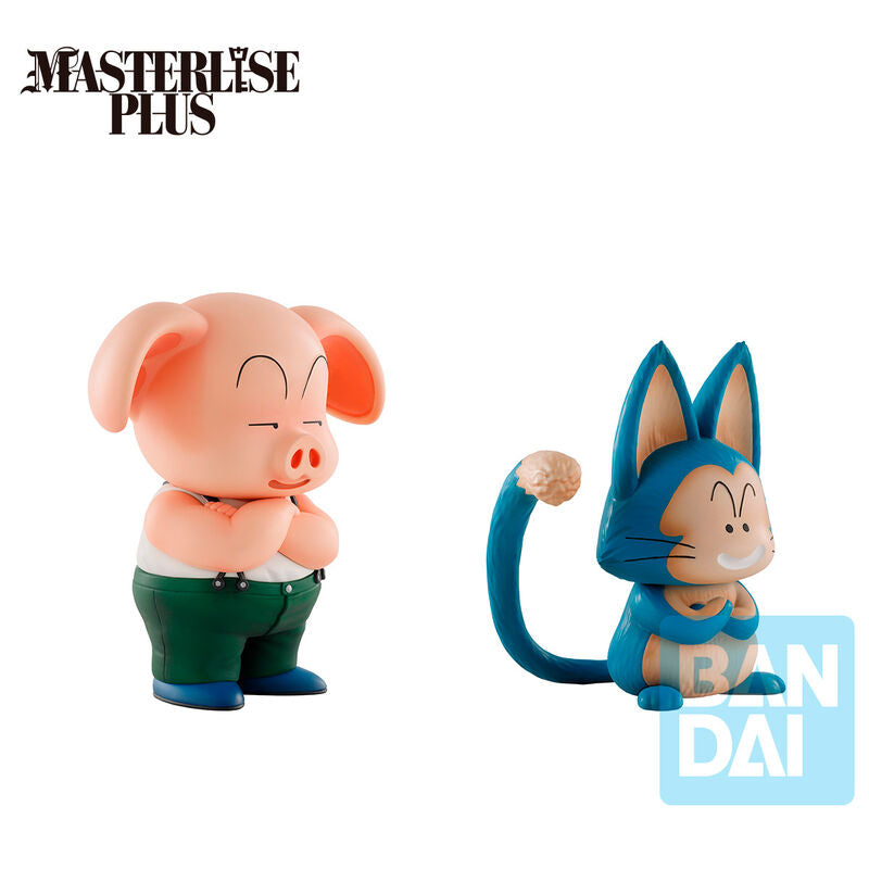 Présentation des deux figurines Dragon Ball Oolong et Puar sur fond neutre
