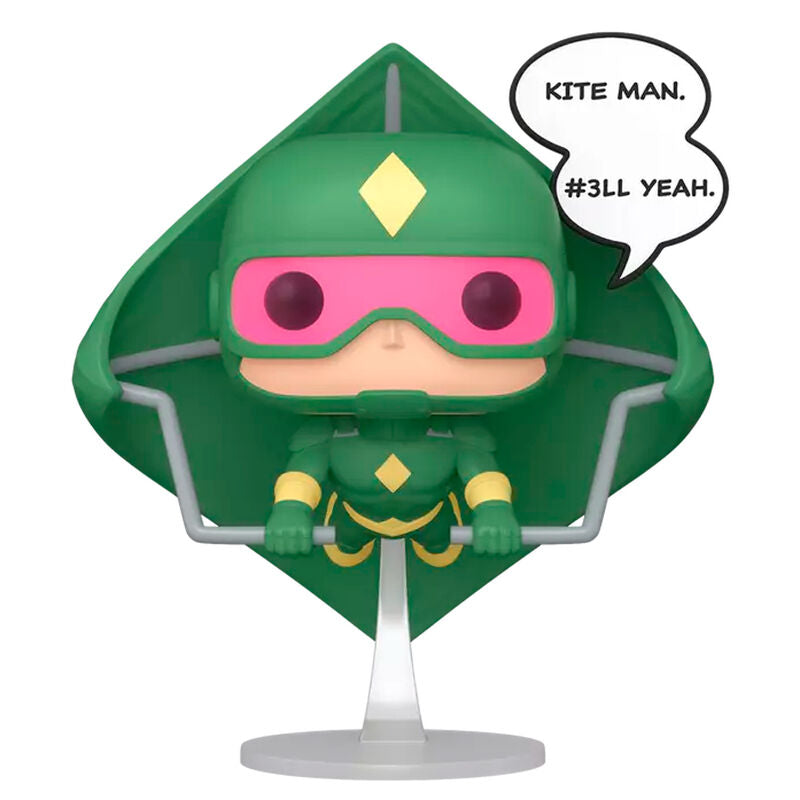 Figurine POP Deluxe FUNKO exclusive Harley Quinn et Kite Man en tenue de super-héros DC Comics, vue de face avec détails colorés