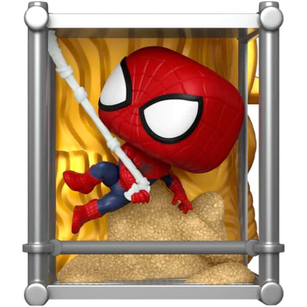 Vue rapprochée de la figurine Spider-Man No Way Home exclusive FUNKO montrant les détails du visage et du costume