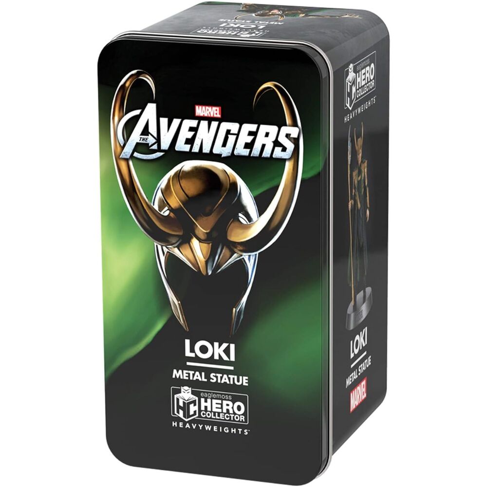 Packaging métallique collector de la figurine Loki Avengers Heavyweights signé Eaglemoss Hero Collector