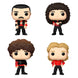 Vue rapprochée des détails des 4 figurines Funko POP représentant les membres du groupe Queen
