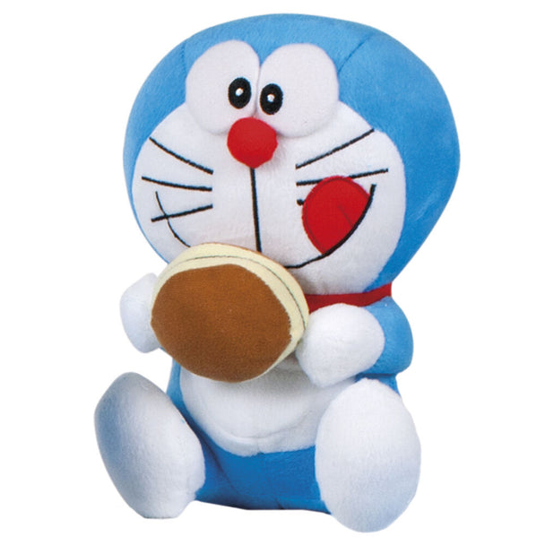 Peluche Doraemon bleue de 40 cm avec dorayaki, jouet doux signé PLAY BY PLAY, vue de face sur fond blanc.