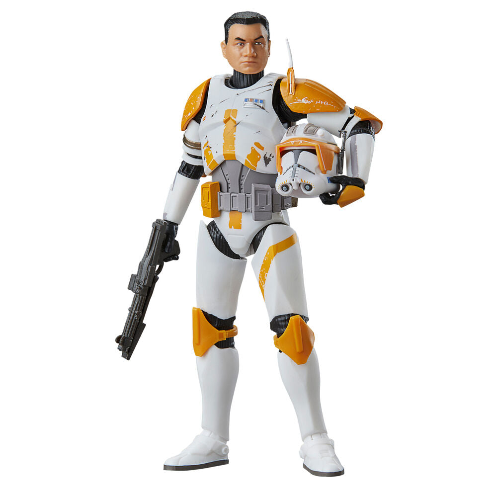 Présentation de la figurine Clone Commander Cody avec armure blanche et orange