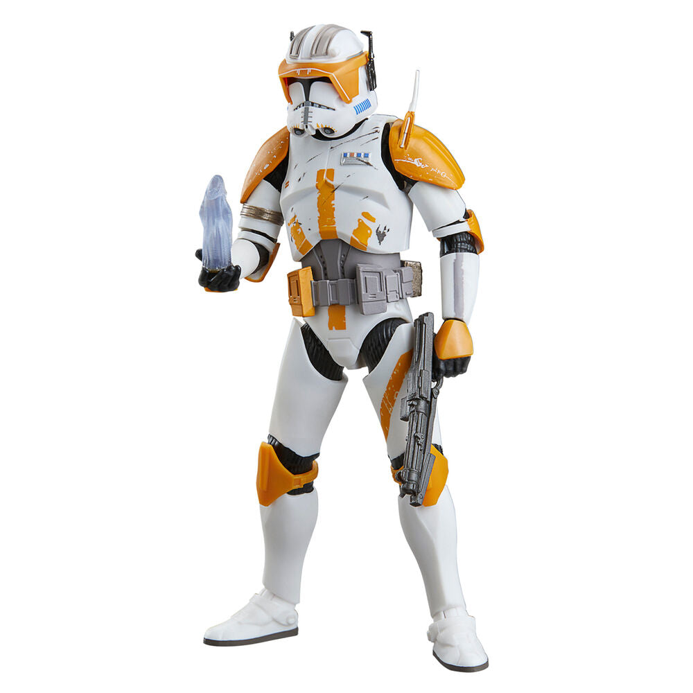 Clone Commander Cody prêt pour la bataille avec ses accessoires sur fond neutre