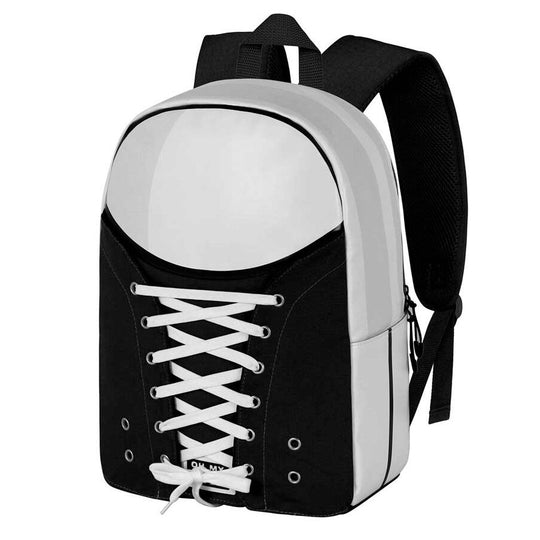 Profil latéral du sac à dos noir Oh My Pop! Sneakers montrant les compartiments spacieux