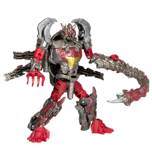 Vue rapprochée de la queue de scorpion amovible sur la figurine Double Punch