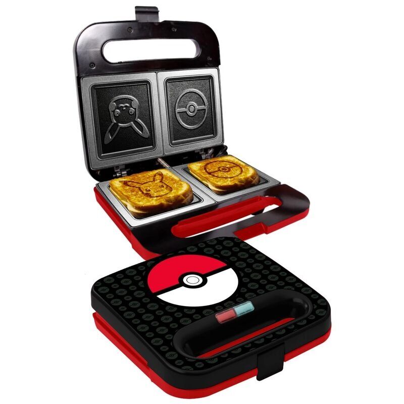 Presse à sandwich Pokémon Panini vue de face avec silhouette Pokéball imprimée sur le sandwich