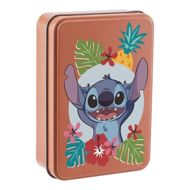Jeu de cartes Disney Stitch PALADONE avec boîte métal bleue, 52 cartes, dimensions compactes 11x7,5x3,3cm.