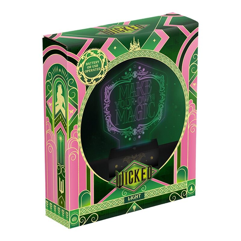 Vue rapprochée du design détaillé de la lampe Elphaba Wicked en acrylique