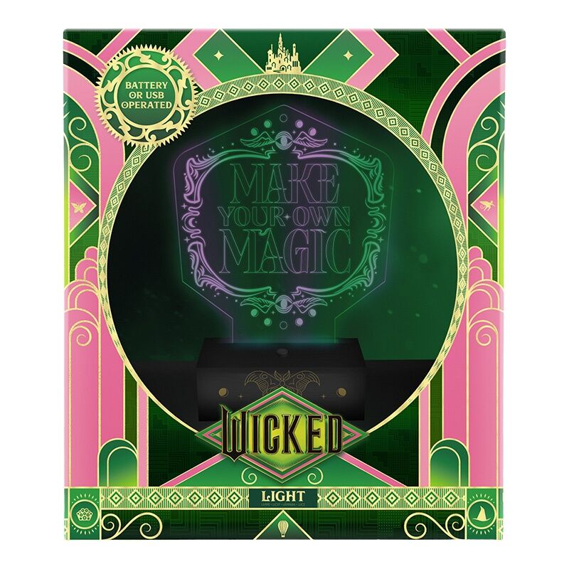 Lampe Elphaba Wicked fonctionnant avec 3 piles AA non incluses, posée sur un bureau