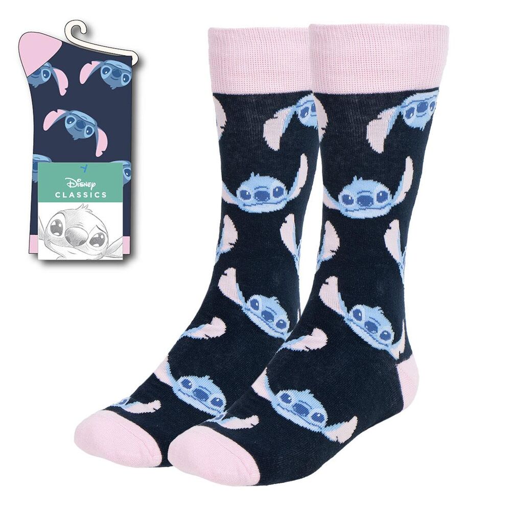 Chaussettes adultes Disney Stitch CERDÁ en coton, taille 36-43, design bleu avec personnage Stitch