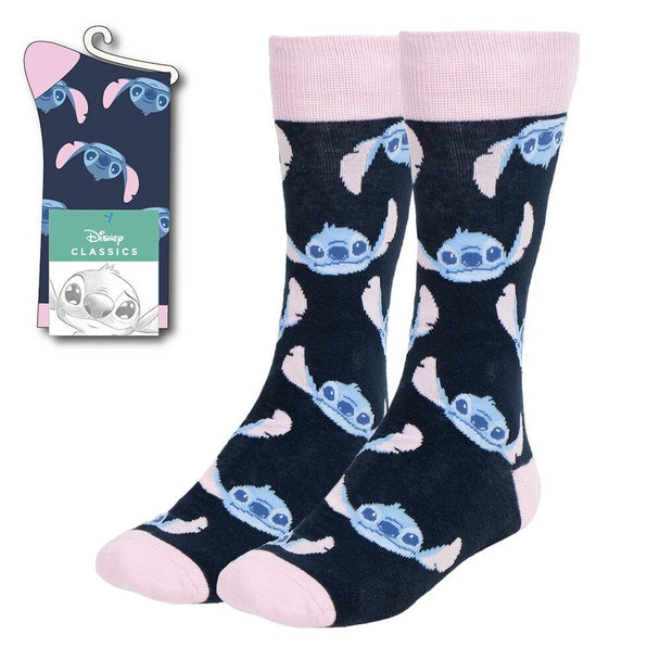 Chaussettes adultes Disney Stitch CERDÁ en coton, taille 36-43, design bleu avec personnage Stitch