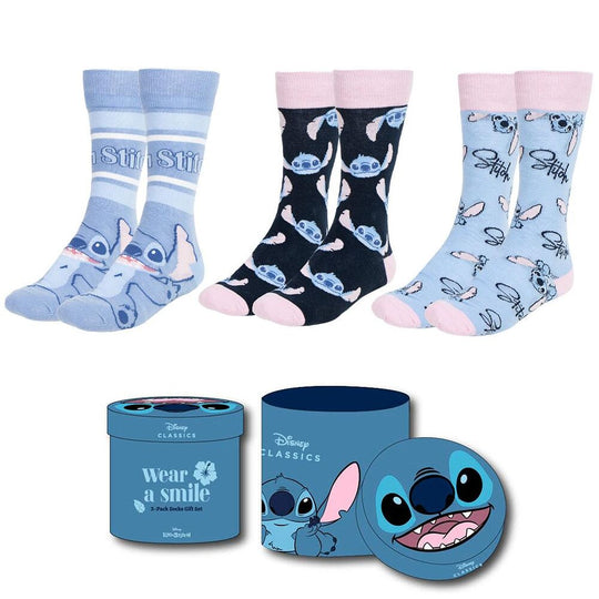Pack de 3 chaussettes pour adultes Disney Stitch CERDÁ, taille unique 36-43, en coton mélangé, avec motifs colorés du personnage Stitch.