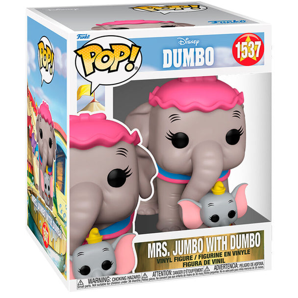 Figurine POP Funko Mrs Jumbo tenant son bébé Dumbo dans ses bras, détails soignés et couleurs vives.