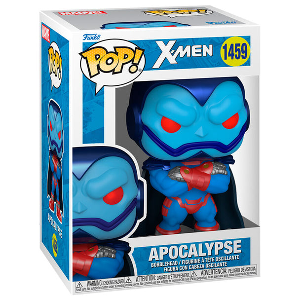 Figurine Funko POP en vinyle de 9 cm représentant Apocalypse des X-Men en position iconique, emballée dans sa boîte cadeau.