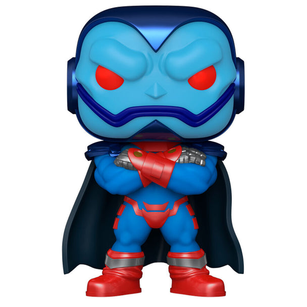 Vue rapprochée de la figurine Funko POP Marvel Apocalypse montrant les détails précis du visage et des vêtements en vinyle.