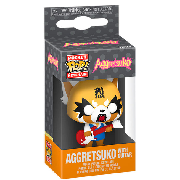 Porte-clés FUNKO Pocket POP Aggretsuko tenant une guitare, vue de face avec détails colorés