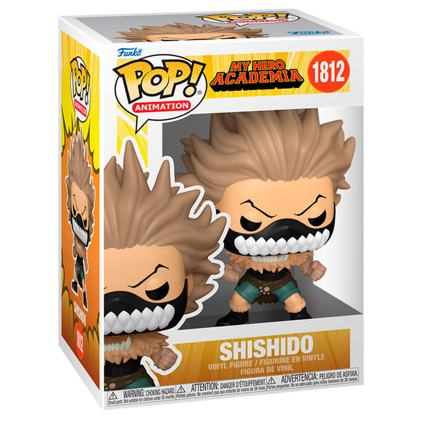Figurine Funko POP Shishido de My Hero Academia en vinyle de 9 cm avec détails précis et couleurs vives présentée dans son emballage cadeau.