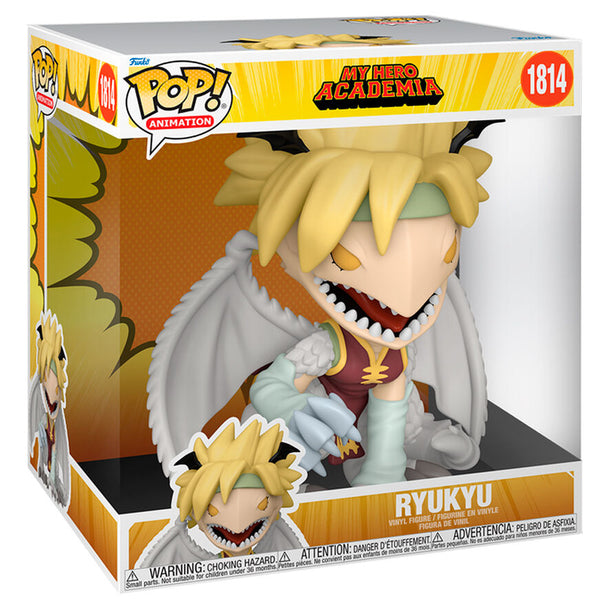 Vue rapprochée de la figurine Funko POP Ryukyu, personnage emblématique de My Hero Academia, avec détails soignés