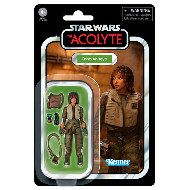 Figurine articulée Star Wars The Acolyte Osha Aniseya vue de face avec accessoires