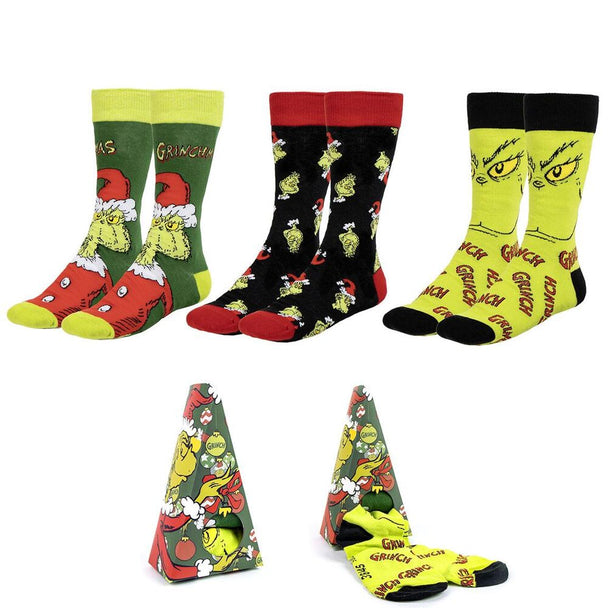 Pack de 3 chaussettes adultes CERDÁ avec motifs Grinch, taille 38-45, vue d'ensemble