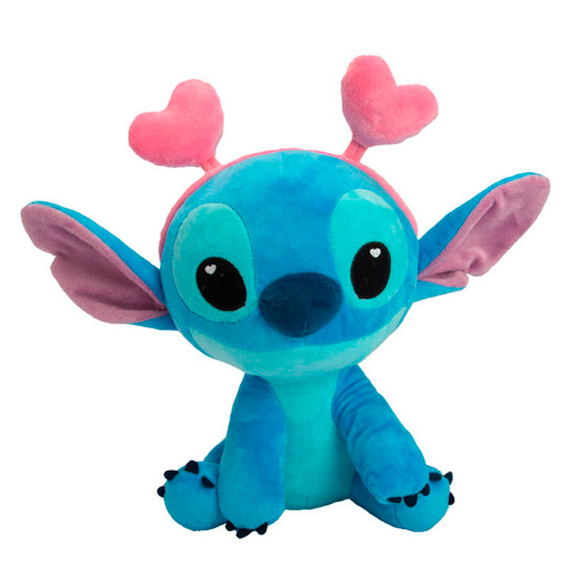 Peluche Stitch Disney 25cm avec motifs en forme de cœurs, fabriquée par SIMBA, vue de face.