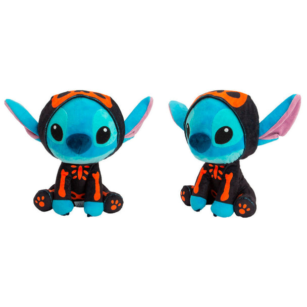 Peluche Disney Stitch squelette de 25cm, vue de face avec détails du design squelette et couleurs vives.