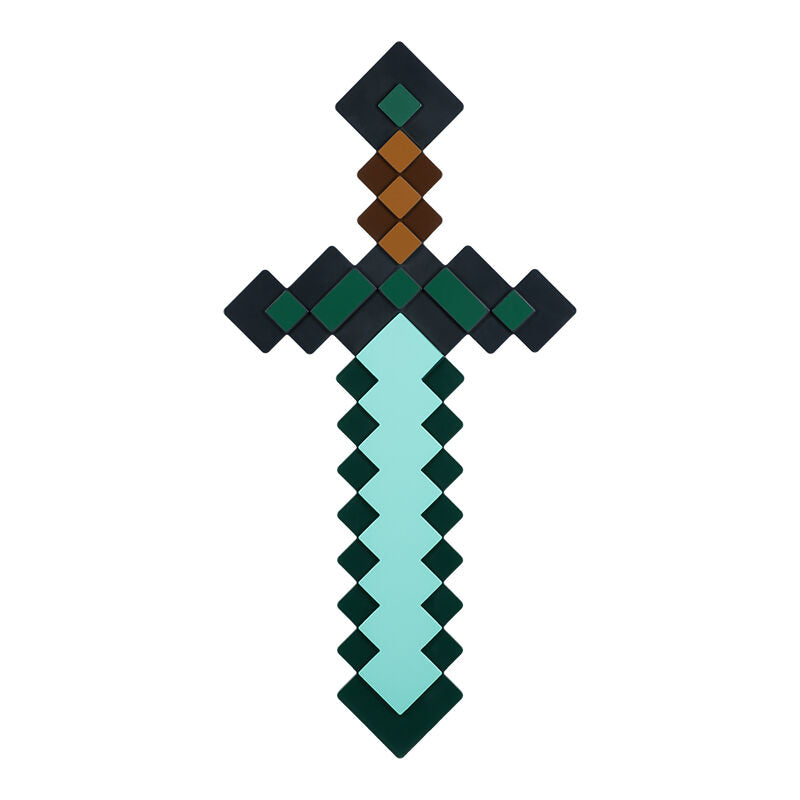 Lampe épée en diamant Minecraft de 40 cm allumée sur une table, ambiance cosy gaming