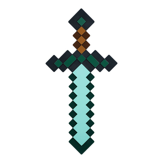 Lampe épée en diamant Minecraft de 40 cm allumée sur une table, ambiance cosy gaming