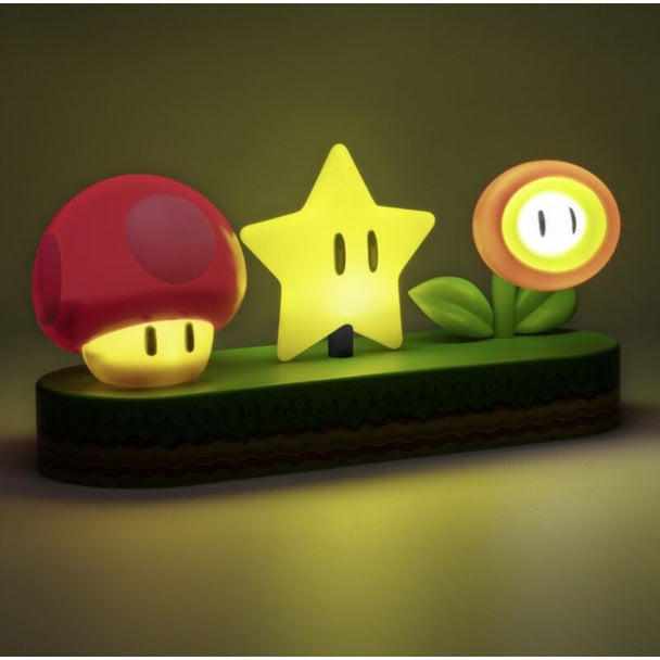 Vue de profil de la lampe Super Mario Bros Icons avec lumière douce fonctionnant sur piles AAA