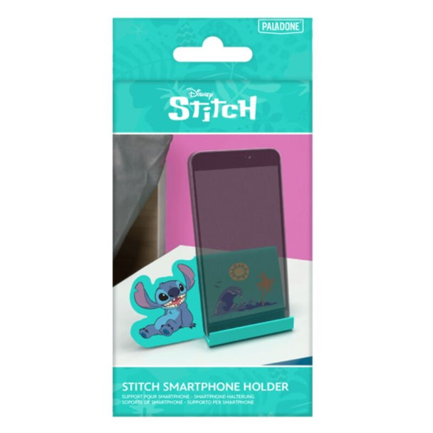 Vue latérale du support smartphone PALADONE avec personnage Stitch en design coloré et dimensions compactes