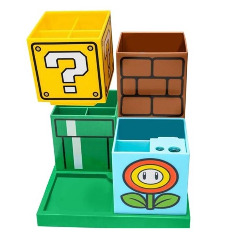 Base rotative de l'organisateur de bureau Super Mario Bros PALADONE montrant la fonctionnalité pratique