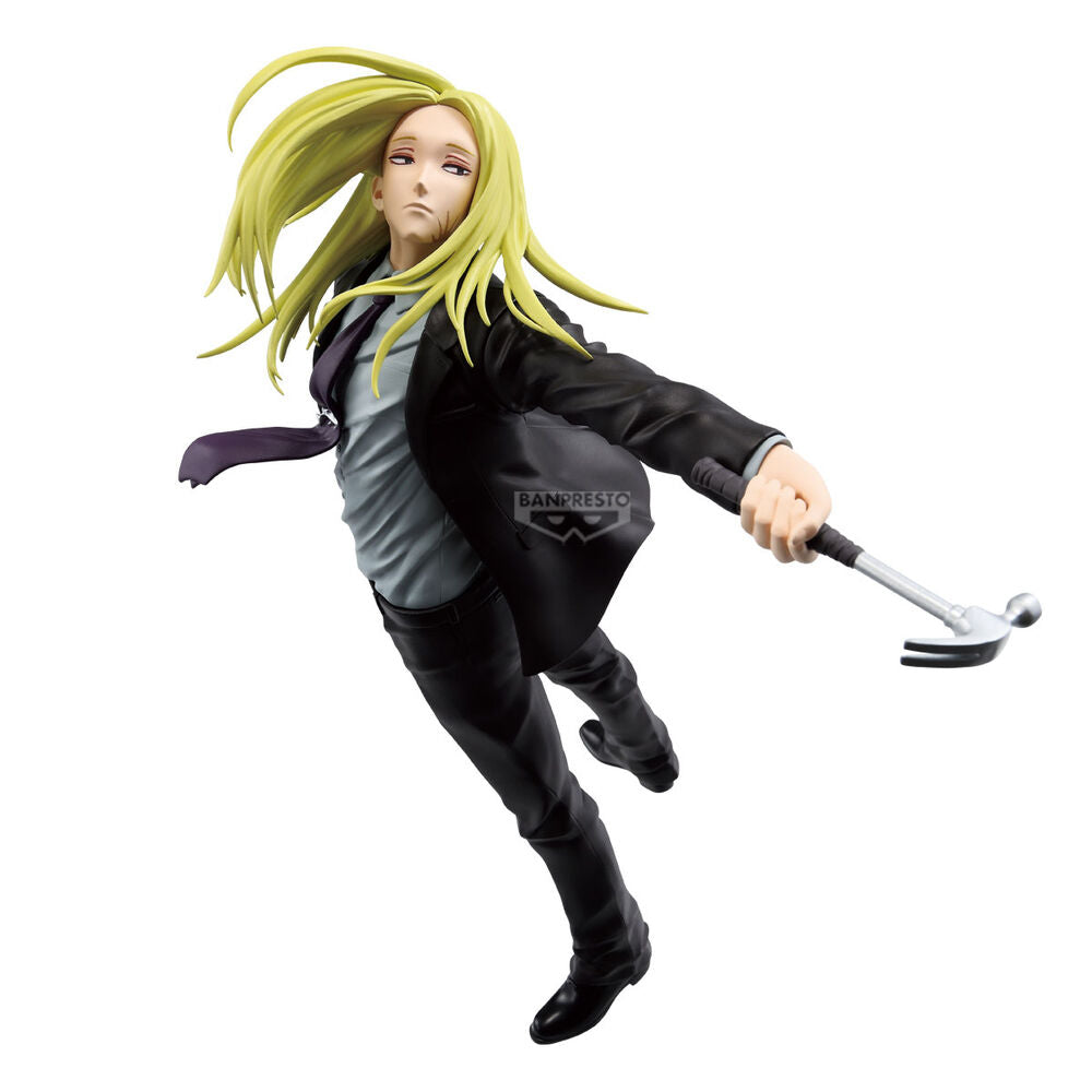 Vue arrière de la figurine BANPRESTO Sakamoto Days Shishiba avec mise en valeur des textures et reliefs