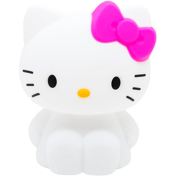Lampe 3D Hello Kitty de 15 cm allumée montrant son design lumineux et détaillé