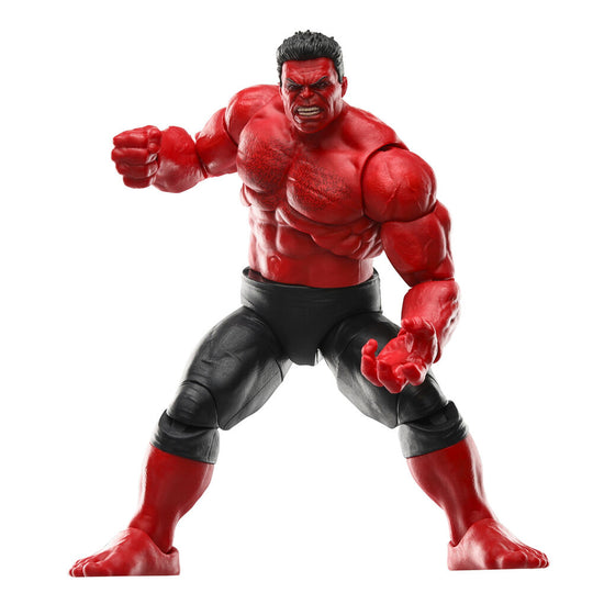 Figurine Red Hulk avec un des trois accessoires inclus, posée sur fond clair